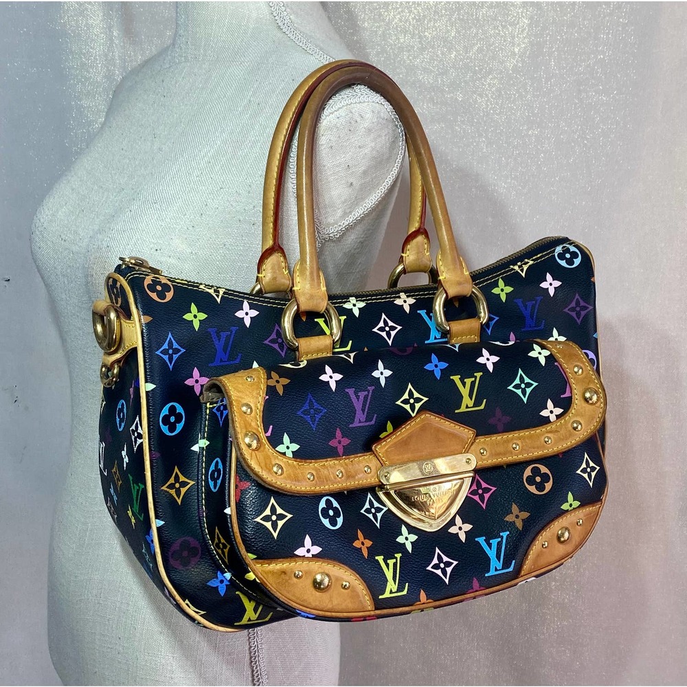 AUTHENTIC LOUIS VUITTON BLACK MONOGRAM MULTICOLOR RITA HANDBAG